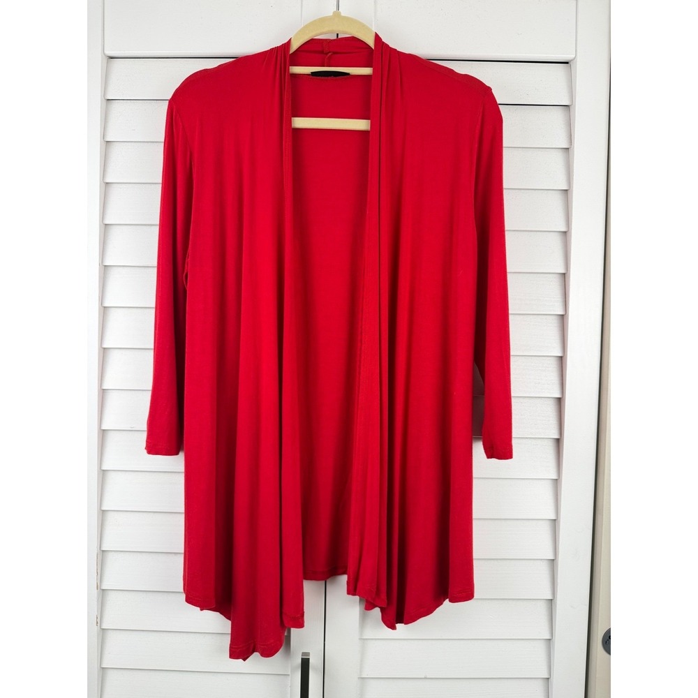 Urim Cardigan Women L Red Open Front Draped Sharkbite Hem